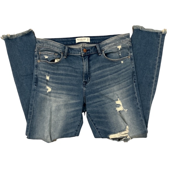 ABERCROMBIE & FITCH Mid-Rise Super Skinny Distressed Ankle Jean SIZE 14L - Picture 1 of 8